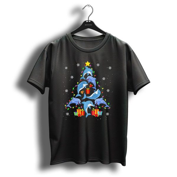 Dolphin Christmas Tree With Gifts And Lights T Shirt 1 t shirt 1