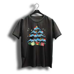 Dolphin Christmas Tree With Santa Hats And Festive Lights At Holiday Season T-Shirt