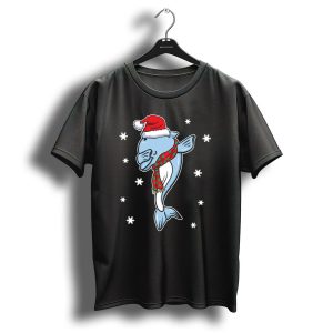 Dolphin Dabbing Christmas Santa Hat Snowflakes Festive Season Holiday Gift T Shirt