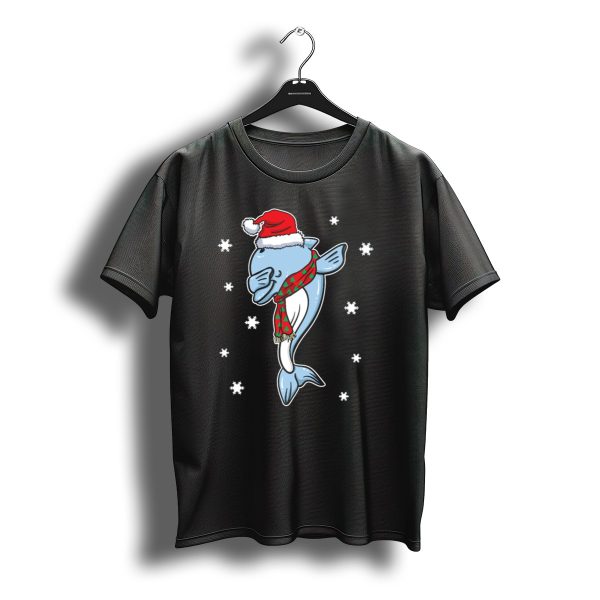Dolphin Dabbing Christmas Santa Hat Snowflakes Festive Season Holiday Gift T Shirt t shirt 1