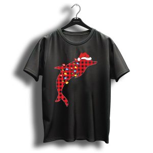 Dolphin Family Matching Group Christmas Plaid Santa Hat Lights T Shirt