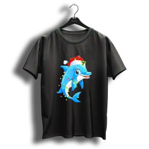 Dolphin In Santa Hat Wrapped In Christmas Tree Lights Pajamas T Shirt