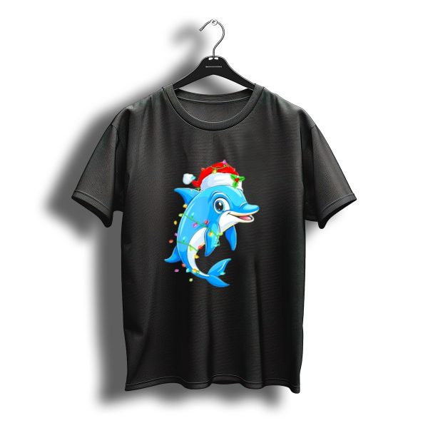 Dolphin In Santa Hat Wrapped In Christmas Tree Lights Pajamas T Shirt t shirt 1