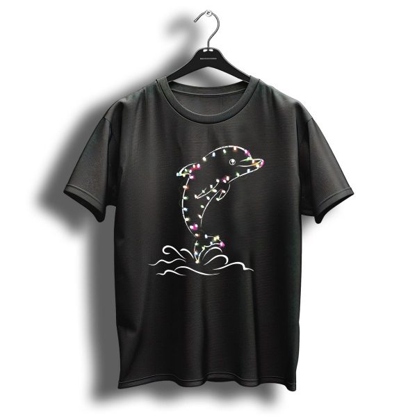 Dolphin Jumping Wrapped In Colorful Christmas Lights T Shirt 1 t shirt 1