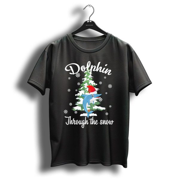Dolphin Through The Snow Santa Hat And Christmas Tree T Shirt 1 t shirt 1