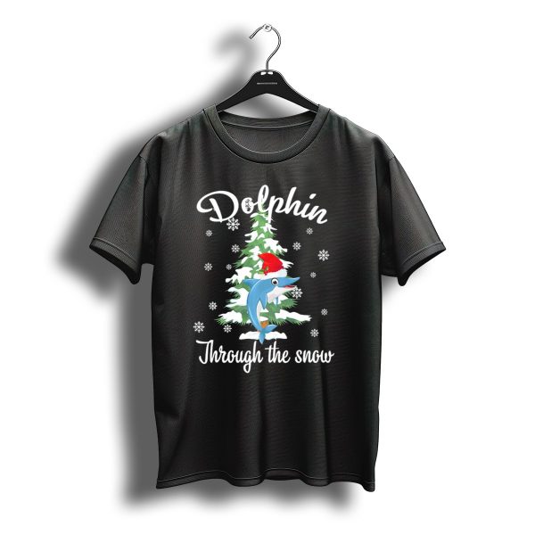 Dolphin Through The Snow Santa Hat And Christmas Tree T Shirt t shirt 1