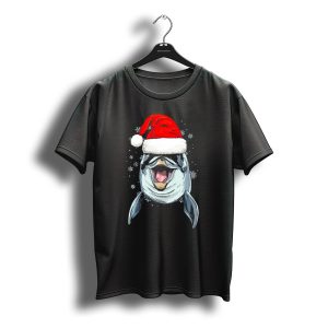 Dolphin Wearing Santa Hat Snowflakes Christmas Holiday T-Shirt