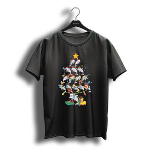 Dolphins Wrapped In Christmas Lights With Santa Hats In Tree Shape T-Shirt