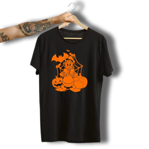Donald Duck Halloween Pumpkins With Bat And Spider Webs T Shirt t shirt 1