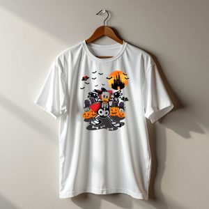Donald Duck Halloween Skeleton Costume With Bats And Castle T-Shirt