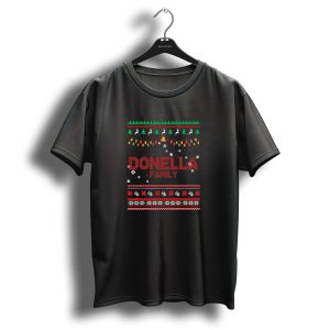 Donella Family Christmas Reindeer Trees Lights Snowflakes Plaid Holiday T Shirt