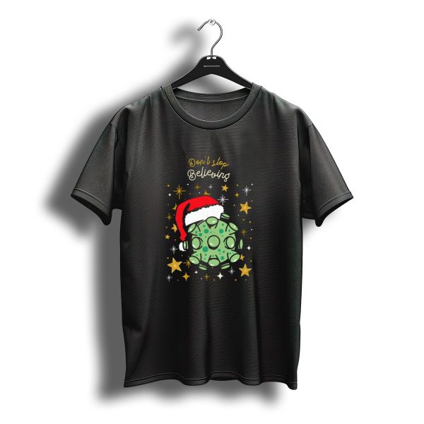 Dont Stop Believing Christmas Santa Hat Virus Stars T Shirt t shirt 1