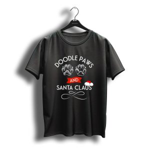 Doodle Paws And Santa Claus Aussiedoodle Pyredoodle Paws And Christmas Hat T-Shirt