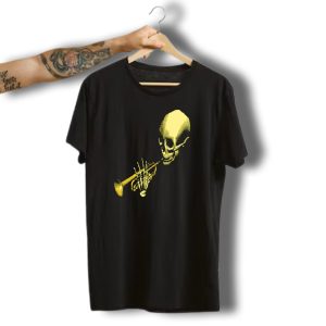 Dootevents Skull Trumpet Skeleton Retro 8 Bit Halloween Meme T-Shirt