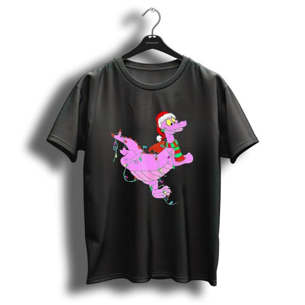 Dragon Figment In Santa Hat Wrapped In Christmas Lights T Shirt 1 t shirt 1