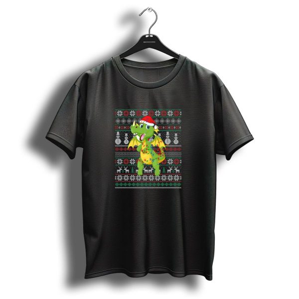 Dragon Ugly Christmas Green Red Reindeer Snowman Santa Hat T Shirt 1 t shirt 1