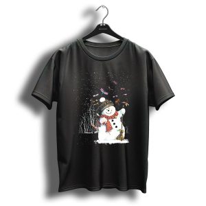 Dragonfly Christmas Snowman Surrounded By Festive Dragonflies T Shirt