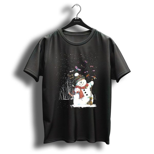 Dragonfly Christmas Snowman Surrounded By Festive Dragonflies T Shirt 1 t shirt 1