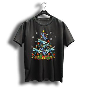 Dragonfly Christmas Tree Cute Insect Holiday Star Lights Snowflakes T-Shirt