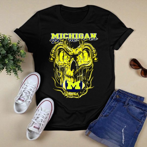 Dragonskull Michigan Wolverines M Football Skull T Shirt Black 1