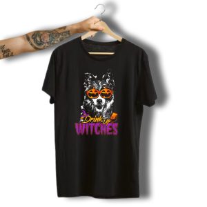 Drink Up Witches Border Collie Halloween Glasses Pumpkin Hat T-Shirt