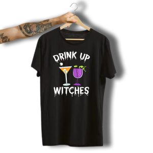 Drink Up Witches Funny Halloween Pun Cocktail Eyeball And Broomstick Drinks T-Shirt