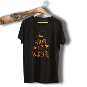 Drink Up Witches Funny Halloween Spider Glass Hat T-Shirt