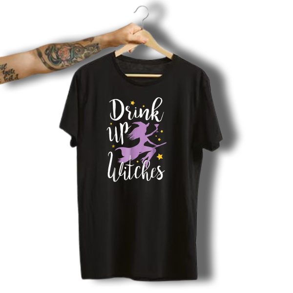 Drink Up Witches Halloween Drinking With Witch Silhouette And Stars T Shirt 1 t shirt 1