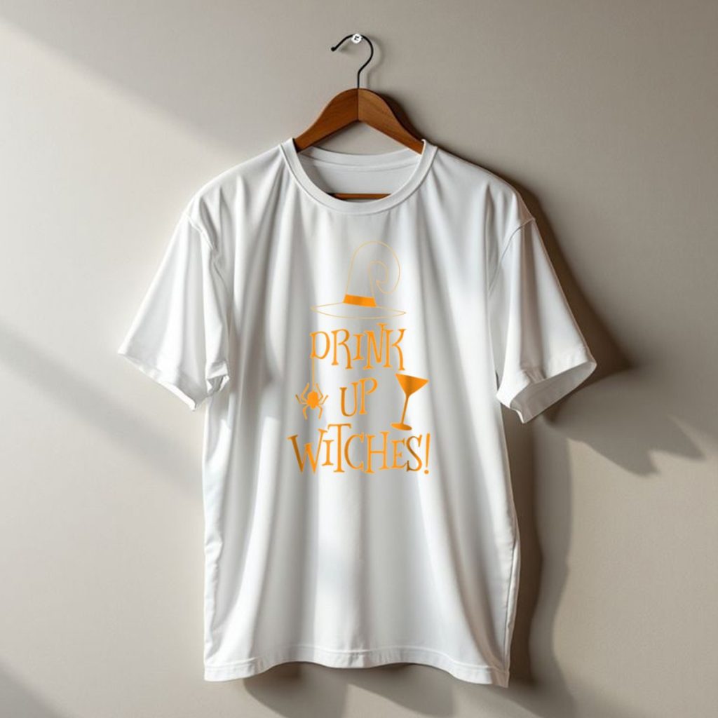 Drink Up Witches Halloween Hat Glass Spider T Shirt t shirt 1