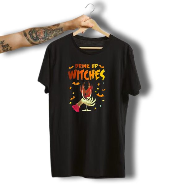 Drink Up Witches Halloween Witch Hand Wine Glass Bat Candy Corn T Shirt 1 t shirt 1