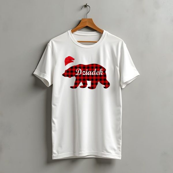 Dziadek Christmas Plaid Bear With Santa Hat T Shirt t shirt 1