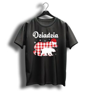 Dziadzia Christmas Polar Bears In Santa Hat Red Plaid Snowflakes T Shirt