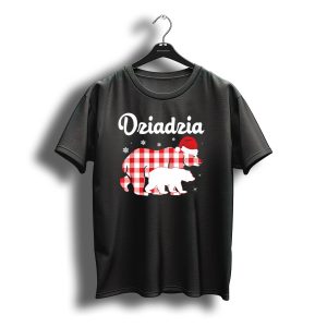 Dziadzia Christmas Polar Bears In Santa Hat Red Plaid Snowflakes T-Shirt