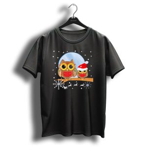 Eager Owl Awaits Christmas With Santa Hat And Snowflakes T Shirt