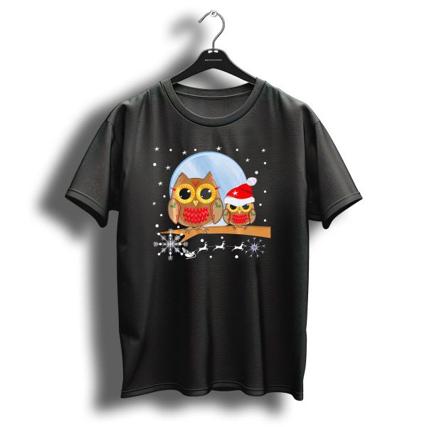 Eager Owl Awaits Christmas With Santa Hat And Snowflakes T Shirt 1 t shirt 1