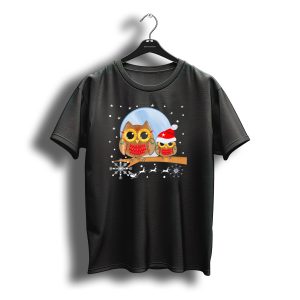 Eager Owl Awaits Christmas With Santa Hat And Snowflakes T-Shirt