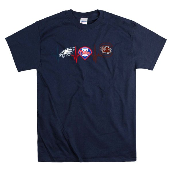 Eagles Phillies South Carolina Gamecocks Heartbeat T Shirt 1 Navy