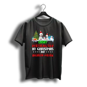 Easily Distracted By Christmas And Bichon Frise With Santa Hats And Snowman T-Shirt