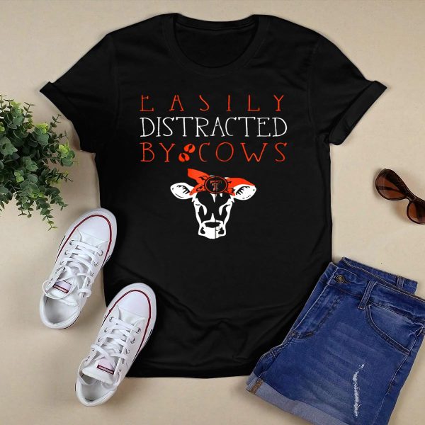 Easily Distracted by Cows Texas Tech Red Raiders T Shirt Black 1