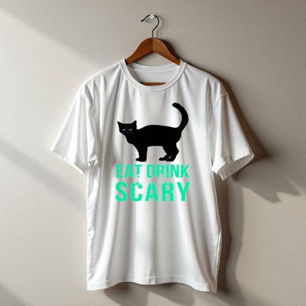 Eat Drink And Be Scary Black Cat Halloween T Shirt t shirt 1
