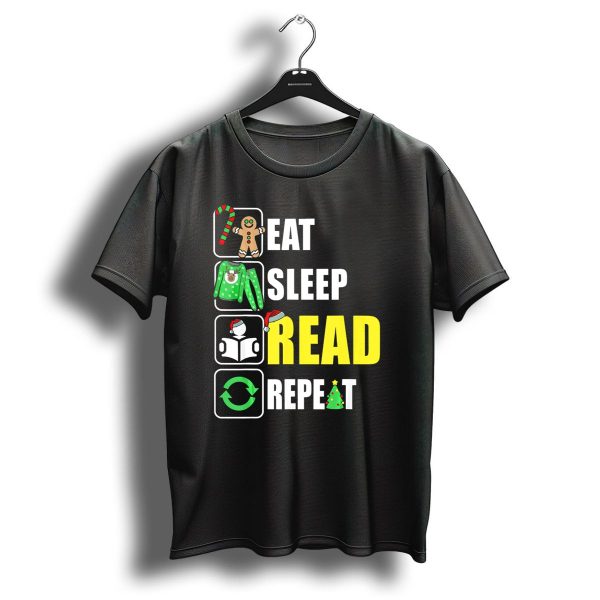 Eat Sleep Read Repeat Christmas Gingerbread Candy Cane Sweater Book Tree T Shirt 1 t shirt 1