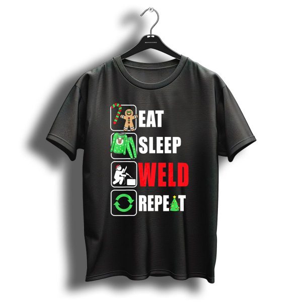 Eat Sleep Weld Repeat Christmas Gingerbread Candy Cane Welder Holiday T Shirt 1 t shirt 1