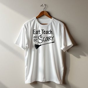 Eat Teach And Be Scary Halloween Teacher Broomstick T-Shirt
