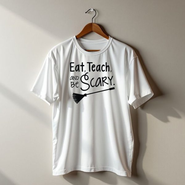 Eat Teach And Be Scary Halloween Teacher Broomstick T Shirt 1 t shirt 1