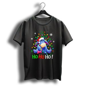 Eeyore Ho Ho Ho Christmas Tree Santa Hat Snowflakes Holiday Disney T Shirt