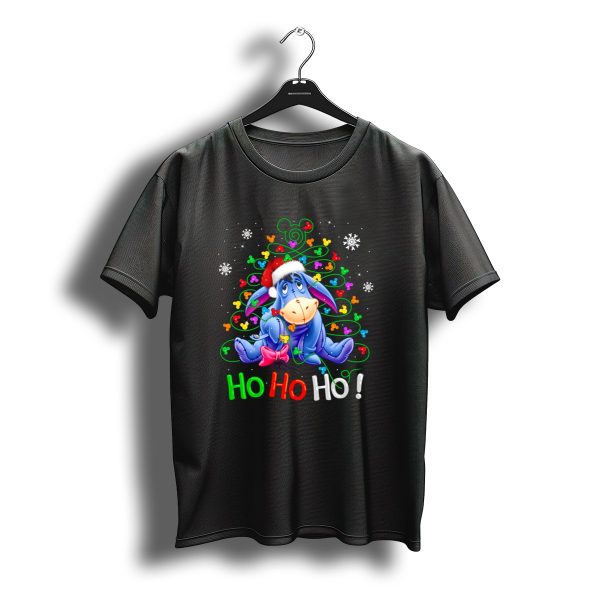 Eeyore Ho Ho Ho Christmas Tree Santa Hat Snowflakes Holiday Disney T Shirt t shirt 1