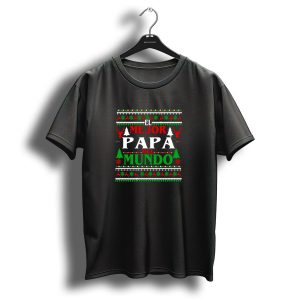 El Mejor Papa Del Mundo Festive Christmas Reindeer Snowflakes Trees T Shirt