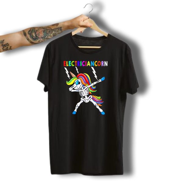 Electriciancorn Halloween Skeleton Unicorn Rainbow Funny Dabbing T Shirt t shirt 1