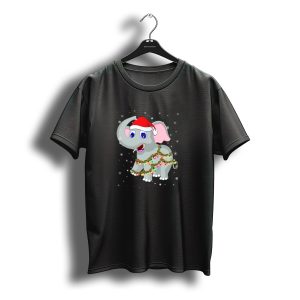 Elephant Christmas Lights Santa Hat Snowflakes T-Shirt