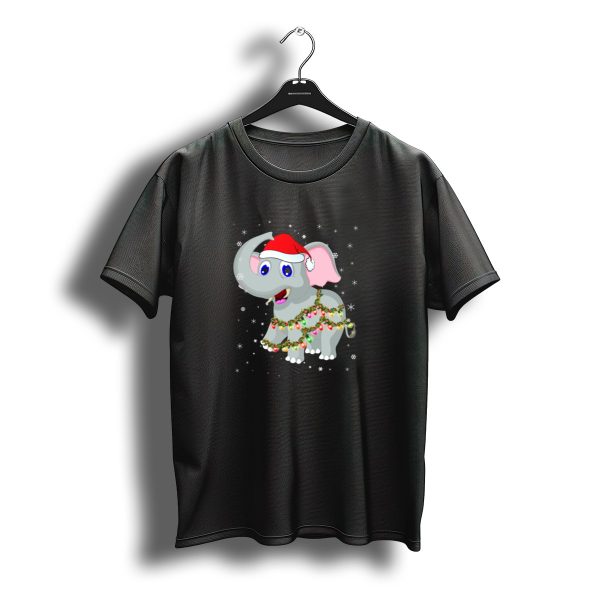 Elephant Christmas Lights Santa Hat Snowflakes T Shirt t shirt 1